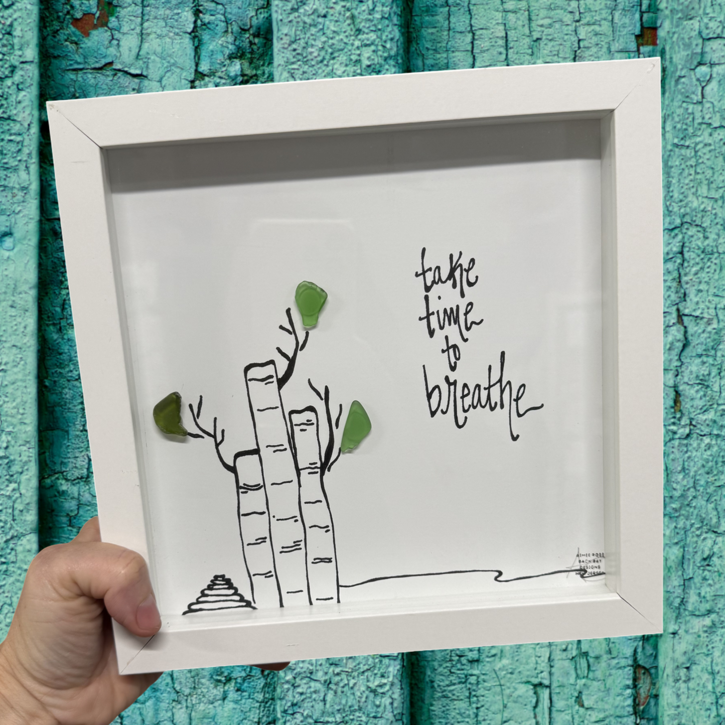 Bamboo Take Time to Breathe 8x8 inch sea glass art
