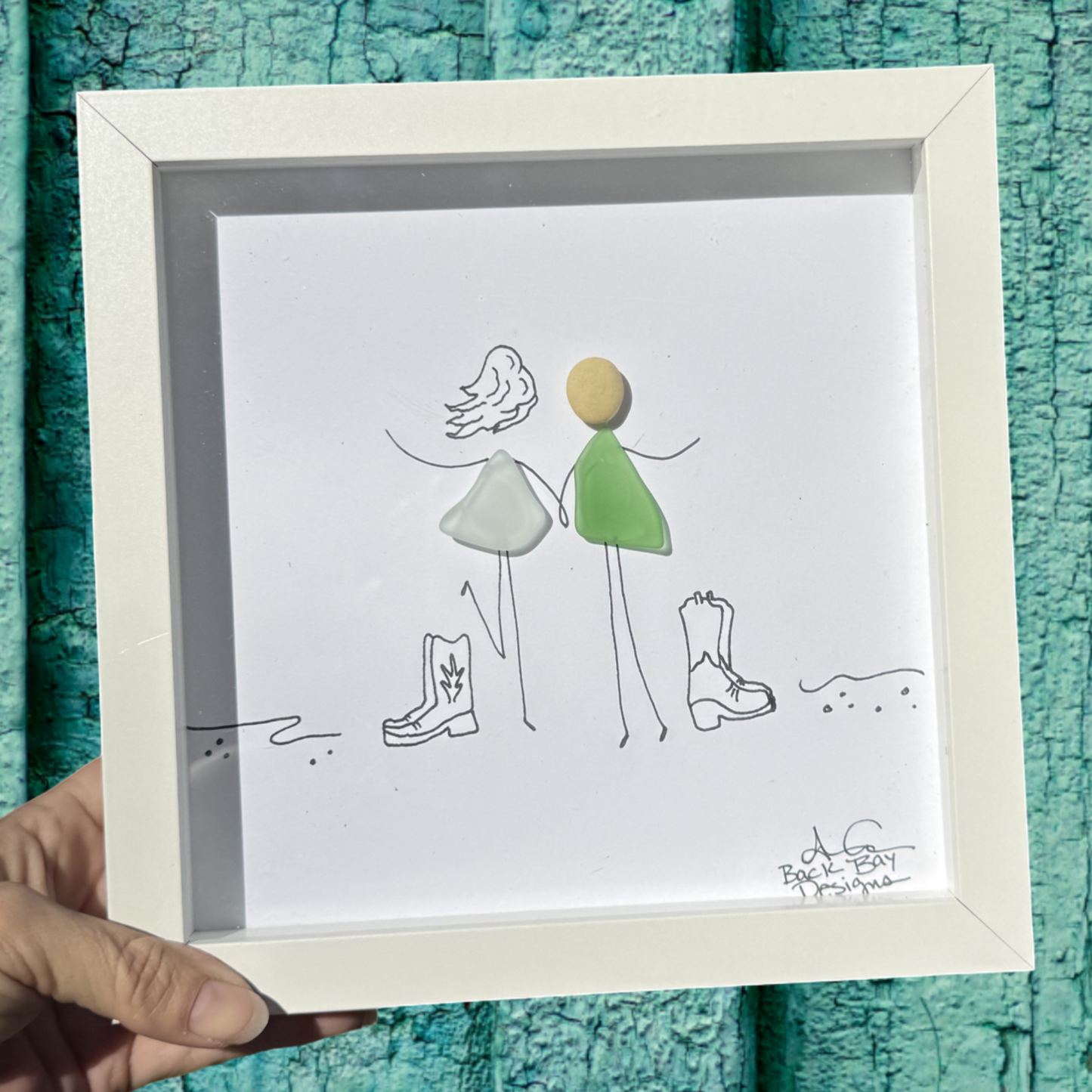 Cowboy Boots Couple 8 inch sea glass art