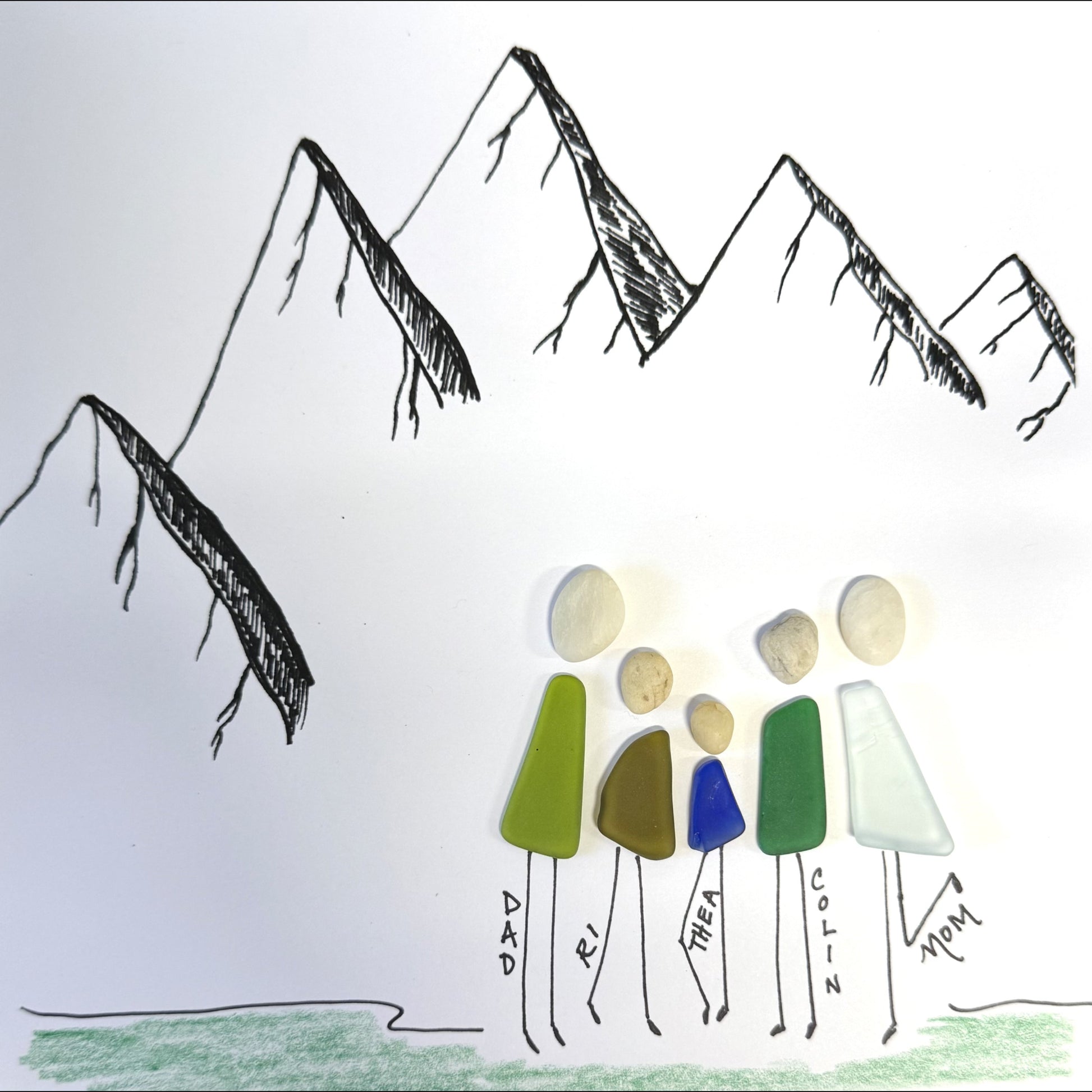 Custom Family Adventure Example  Mountain with grass individual names minimalist