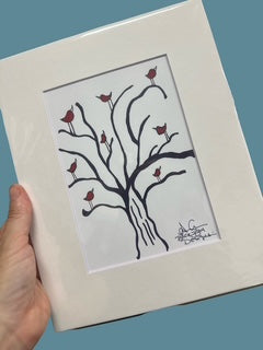 8 Birds on Branches PRINT
