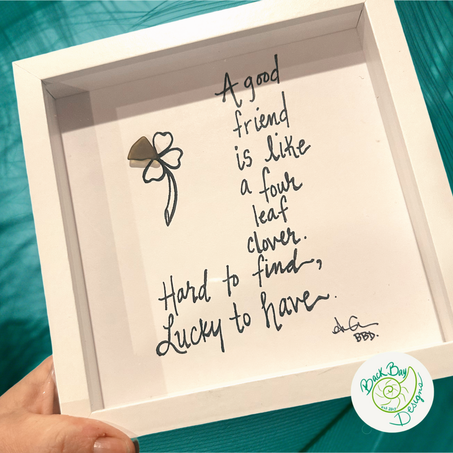 Good friend four leaf clover sea glass art