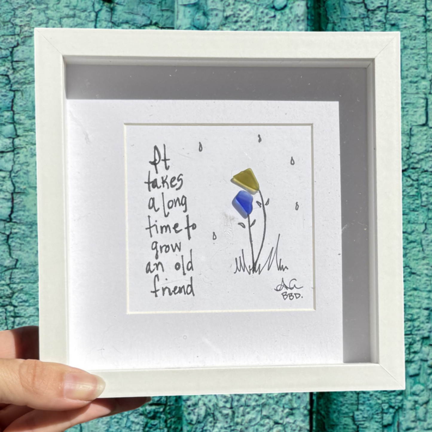 Grow An Old Friend MINI sea glass art