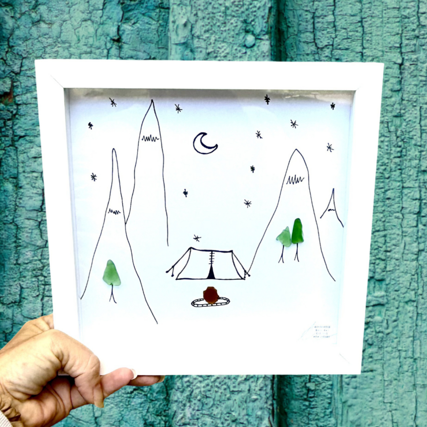 Mountain Camp - 8 in sea glass art