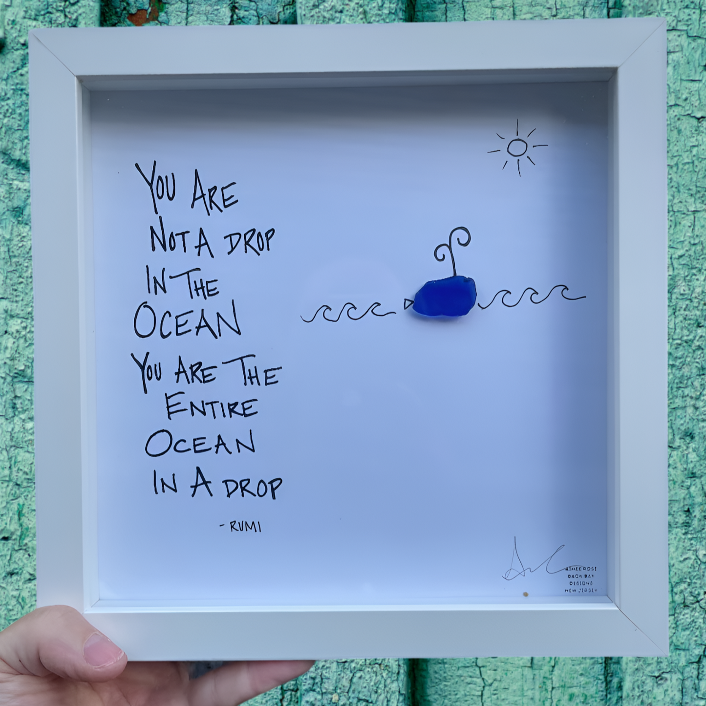 Image: Whale spouting on waves
Quote: "You are not a drop in the ocean, you are the entire ocean in a drop." Rumi quote, Gifts for Meditation, Book Lover, Whale lover, Beach House, sea glass art