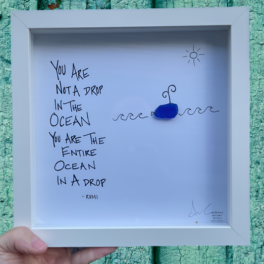 Image: Whale spouting on waves
Quote: "You are not a drop in the ocean, you are the entire ocean in a drop." Rumi quote, Gifts for Meditation, Book Lover, Whale lover, Beach House, sea glass art