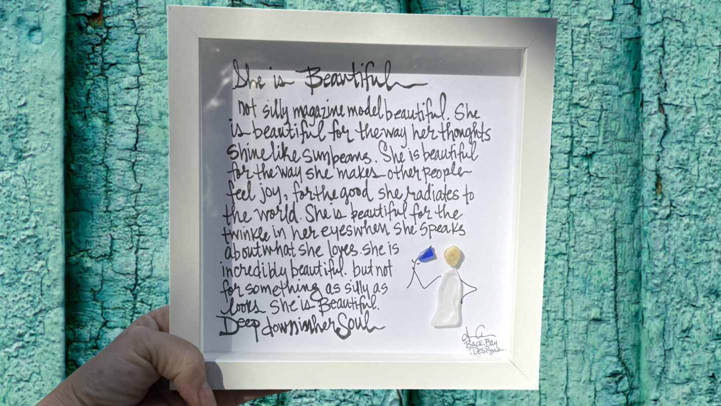 She is beautiful 8x8 sea glass art
