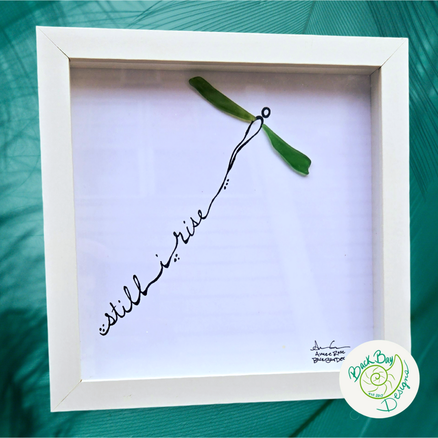 Still I rise Dragonfly Angelou Green Sea glass art