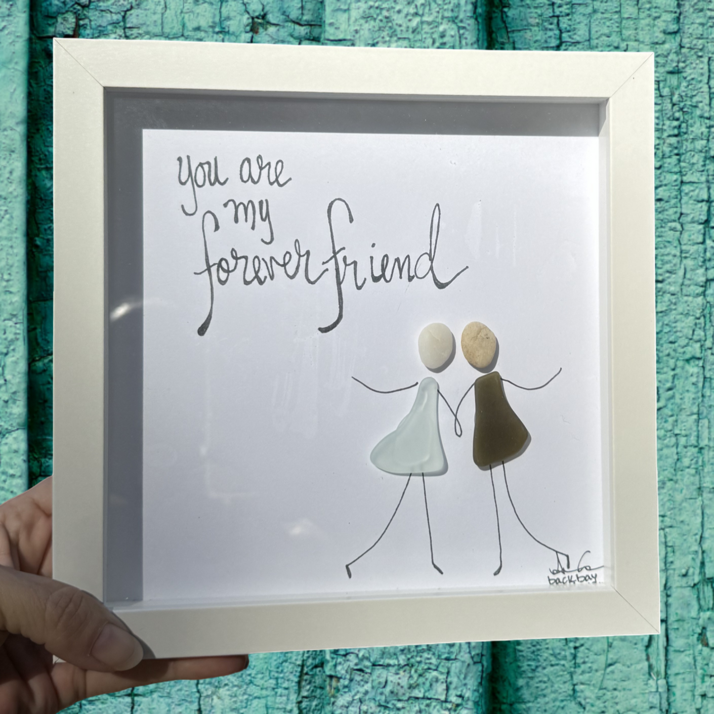 You are my Forever Friend 8 inch two sea glass people framed artwork