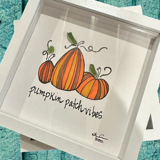 6x6 frame pumpkins and 'Pumpkin patch vibes' text halloween autumn decor sea glass art