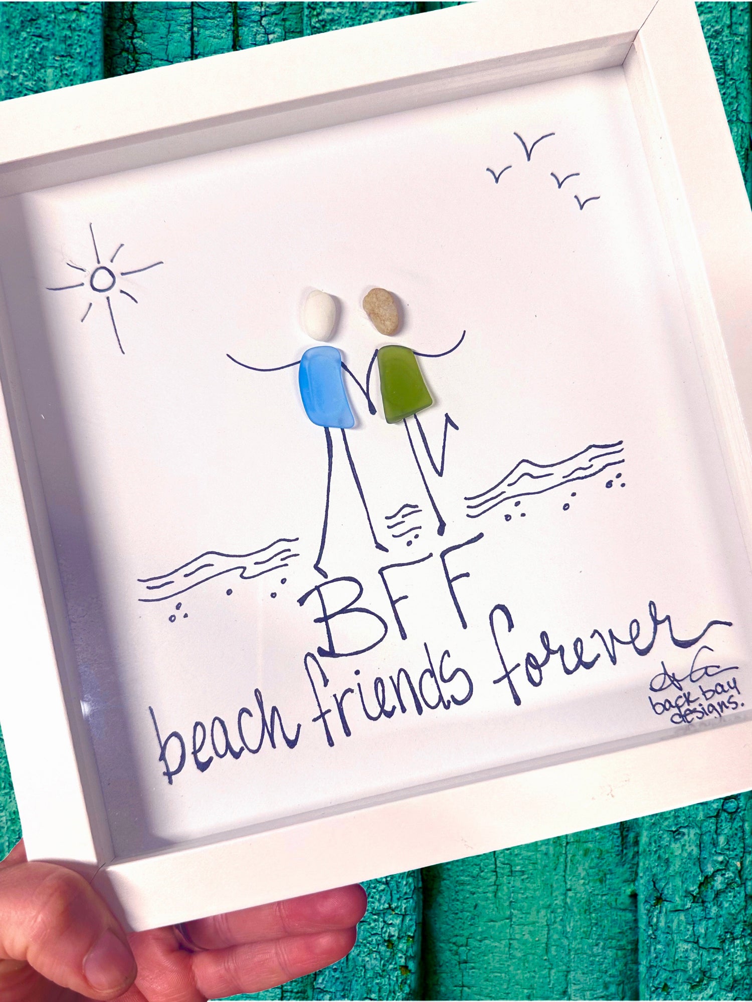 Beach Friends Forever sea glass art 