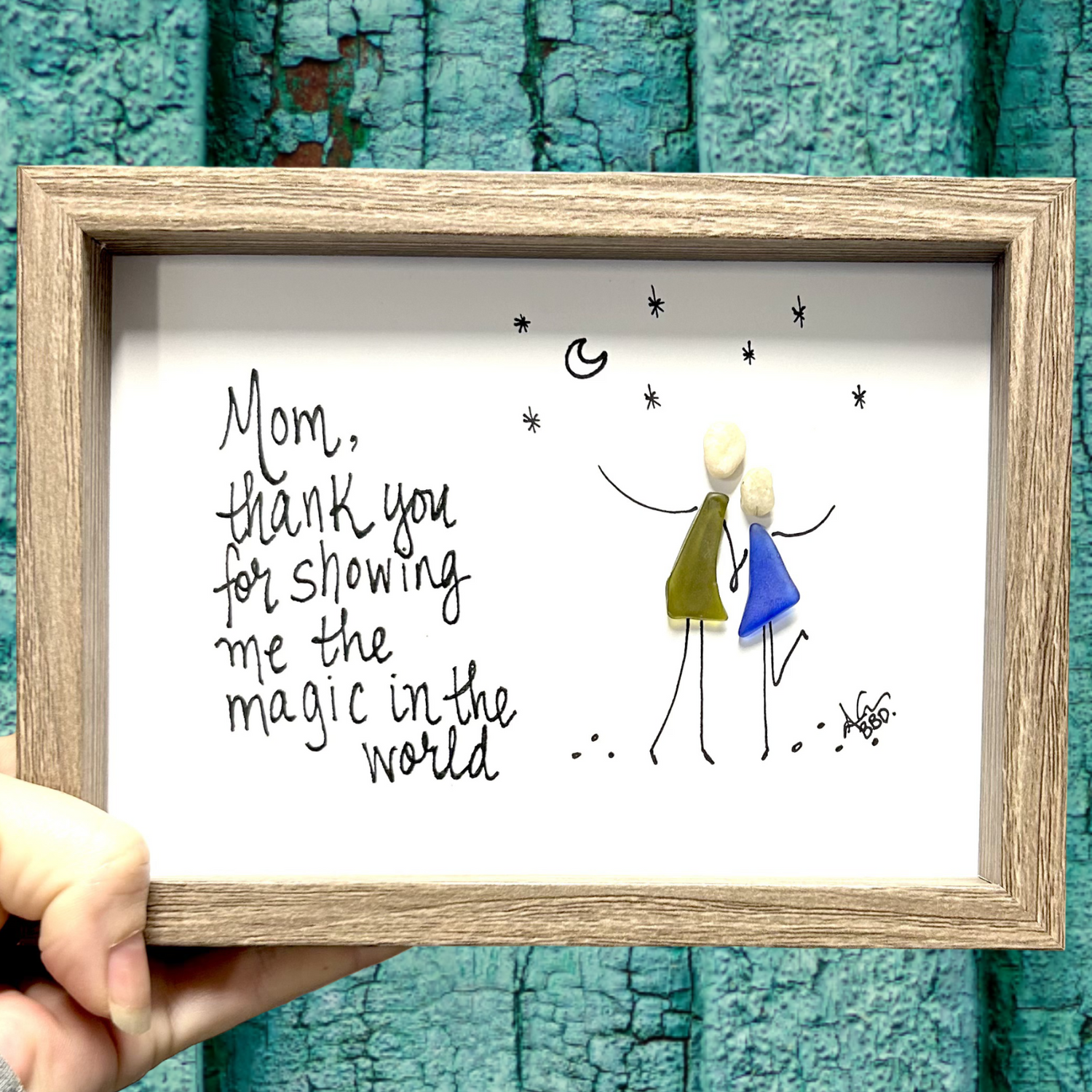 5x7 Slim Sea Glass Art, Frame in Driftwood