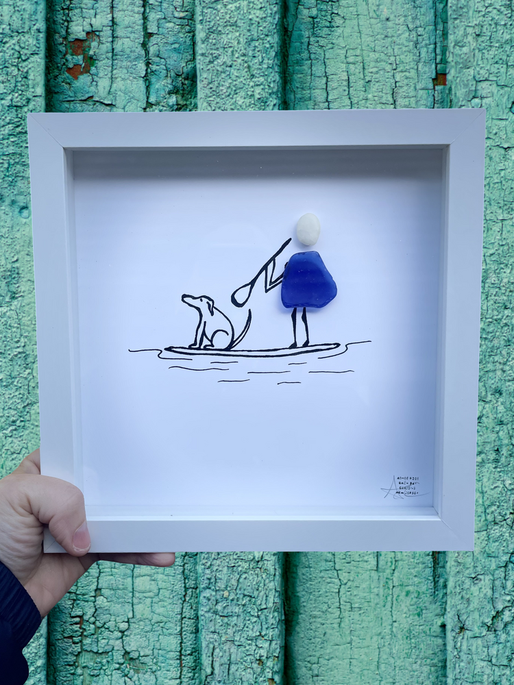Paddleboard pup sea glass art 