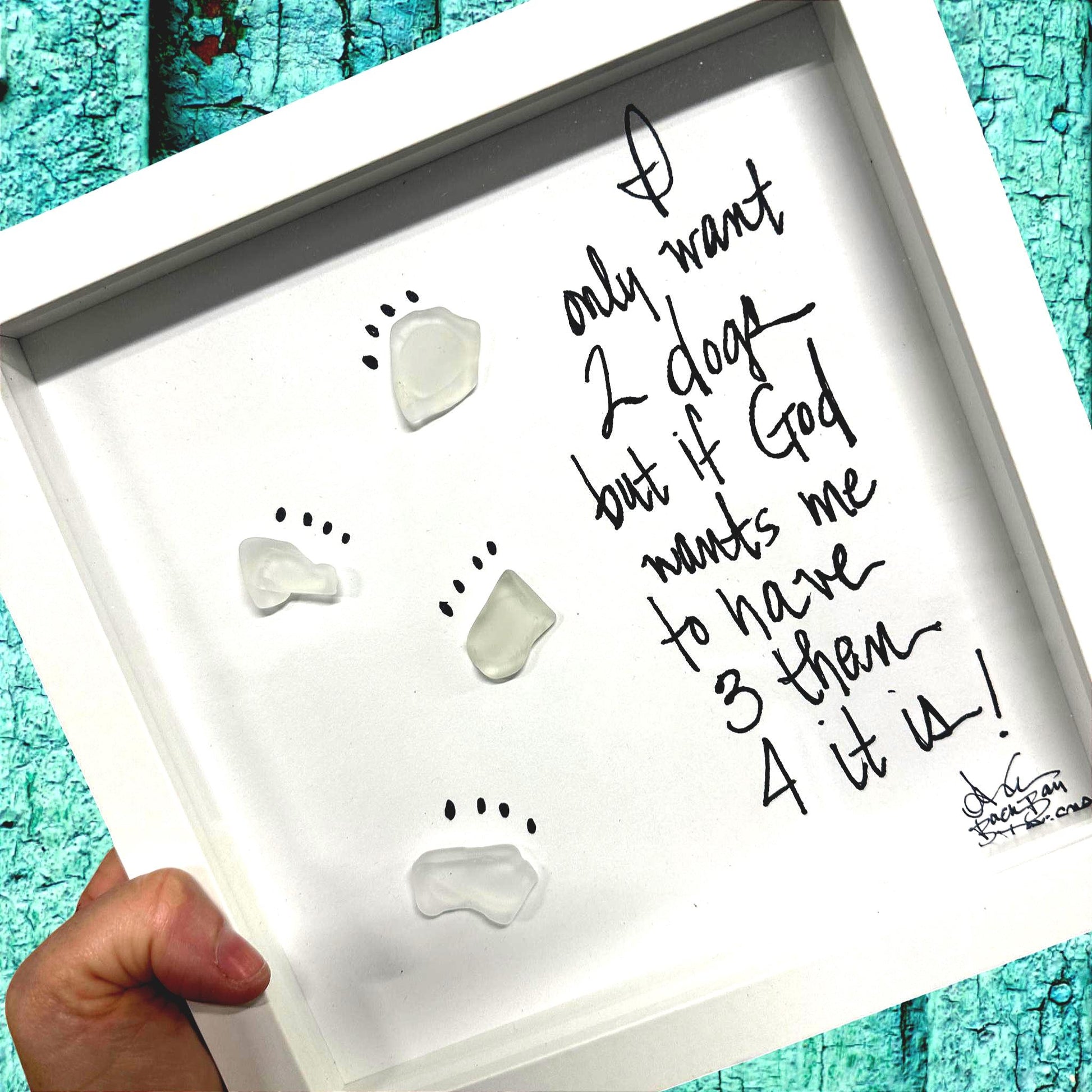 1234 dogs 8in sea glass art 