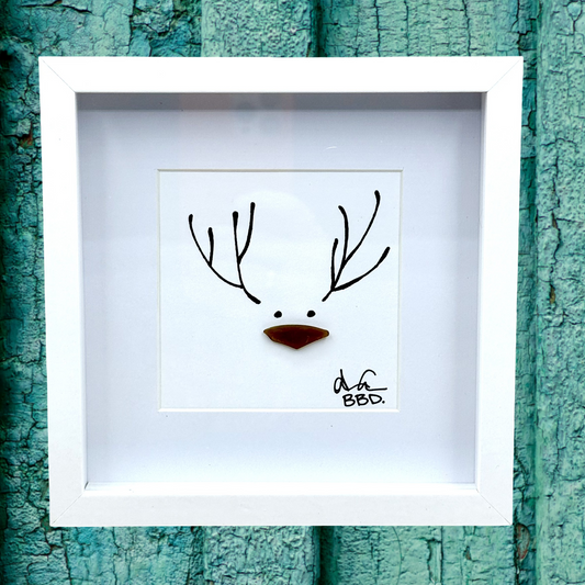 1 Reindeer MINI - Sea Glass Art - 6x6 Framed