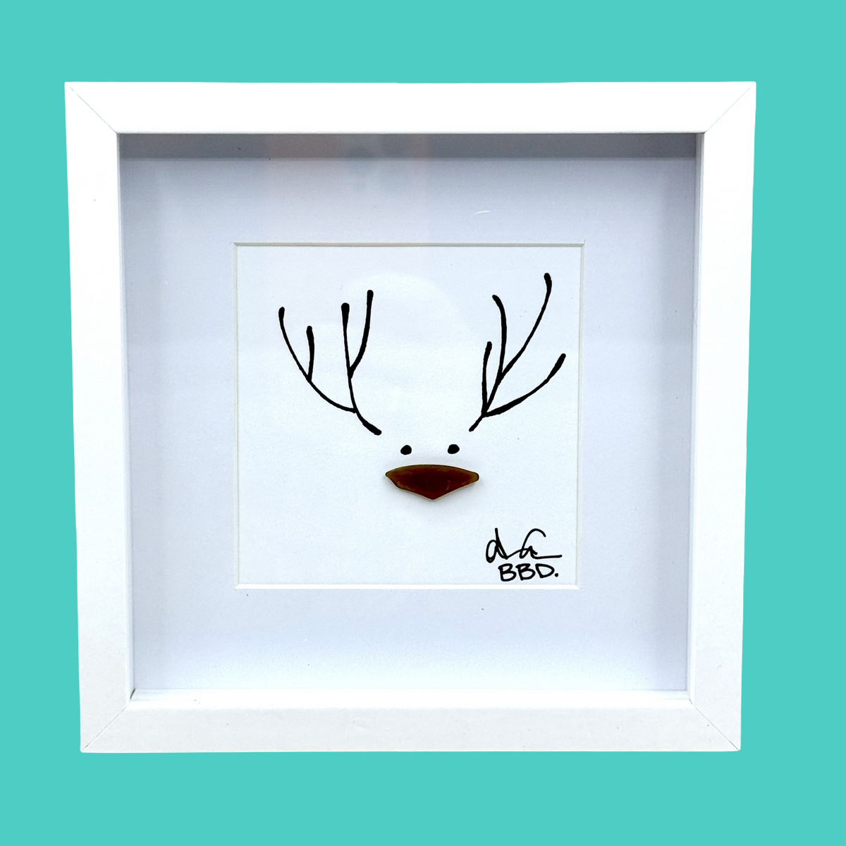 1 Reindeer MINI - Sea Glass Art - 6x6 Framed