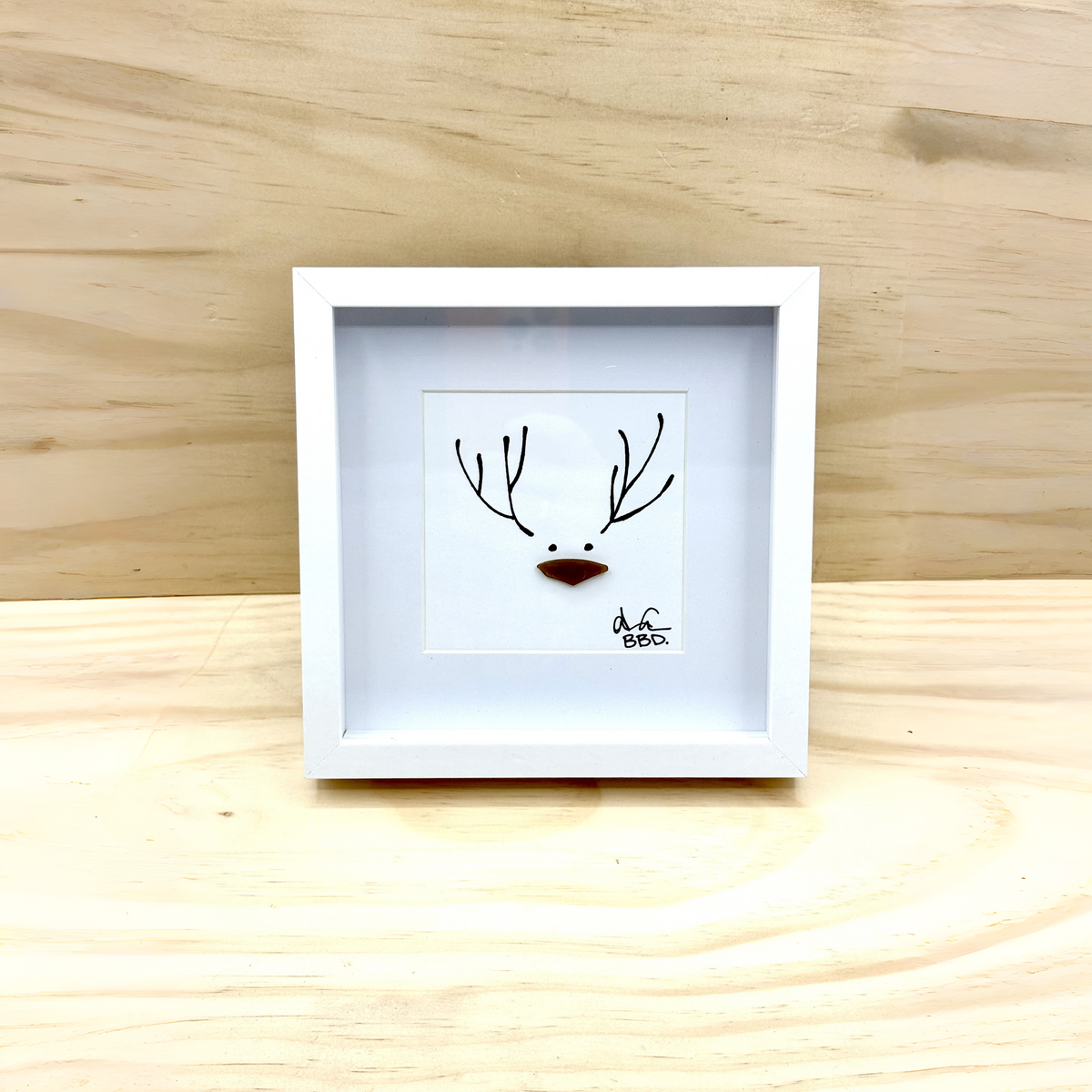 1 Reindeer MINI - Sea Glass Art - 6x6 Framed