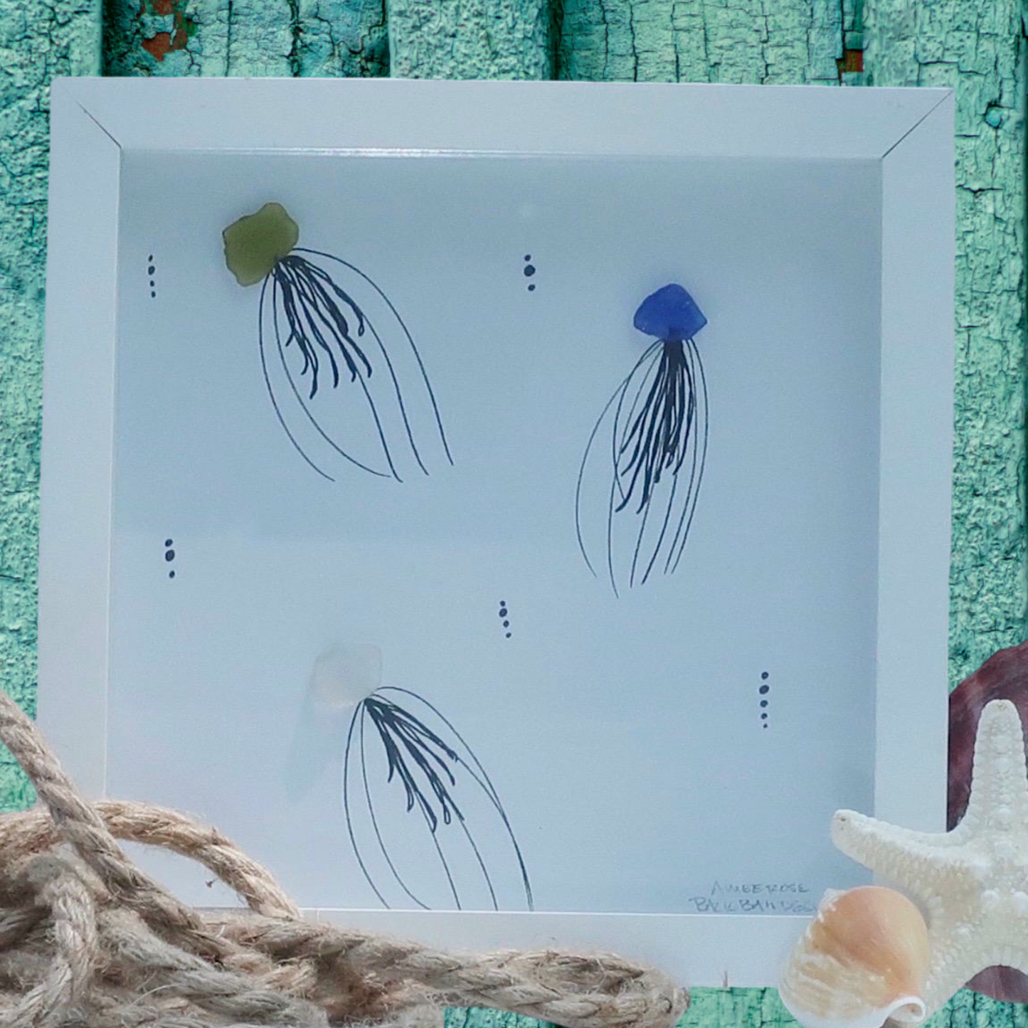 3 jellyfish 8 inch sea glass art by BBD