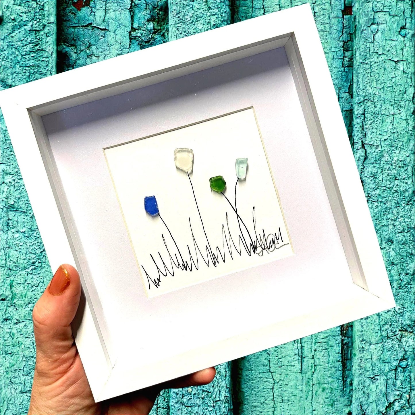 4 wildflowers MINI 6in sea glass art 