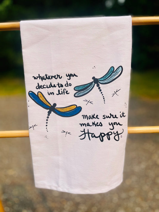 Dragonfly Happy Tea Towel