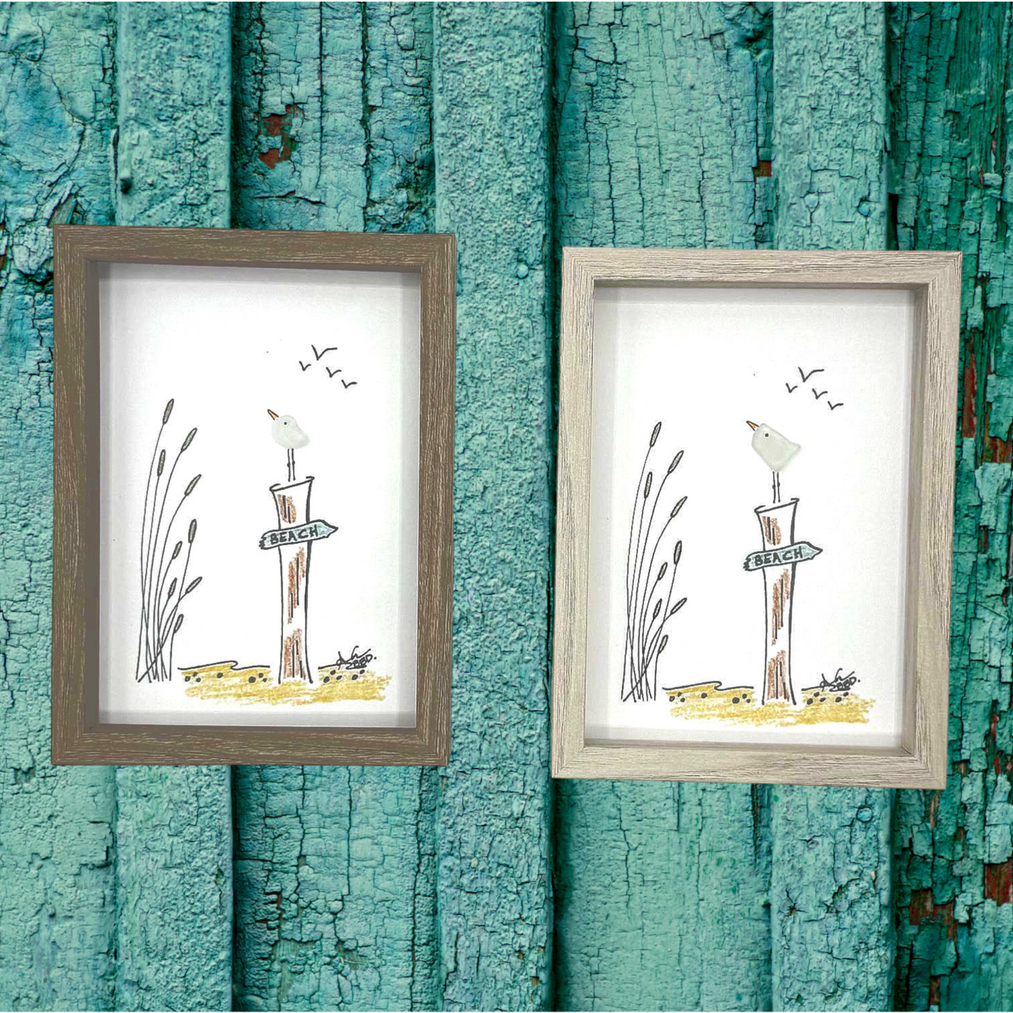 BBD color comparison of 5x7 frames whitewash and driftwood side by side