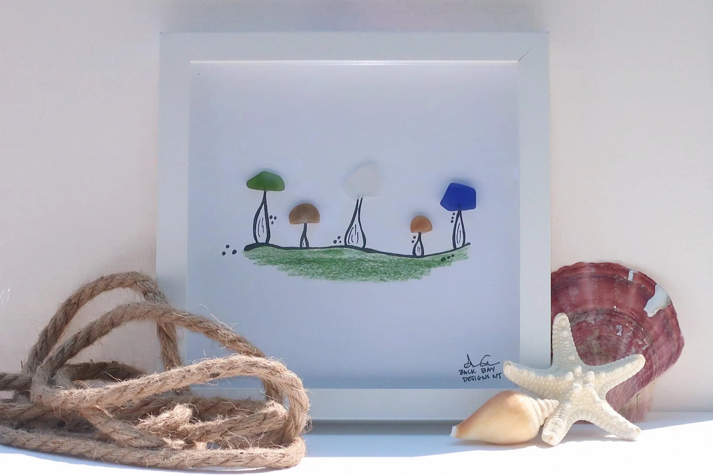 Mushrooms - Garden Original Sea Glass Art by BBD