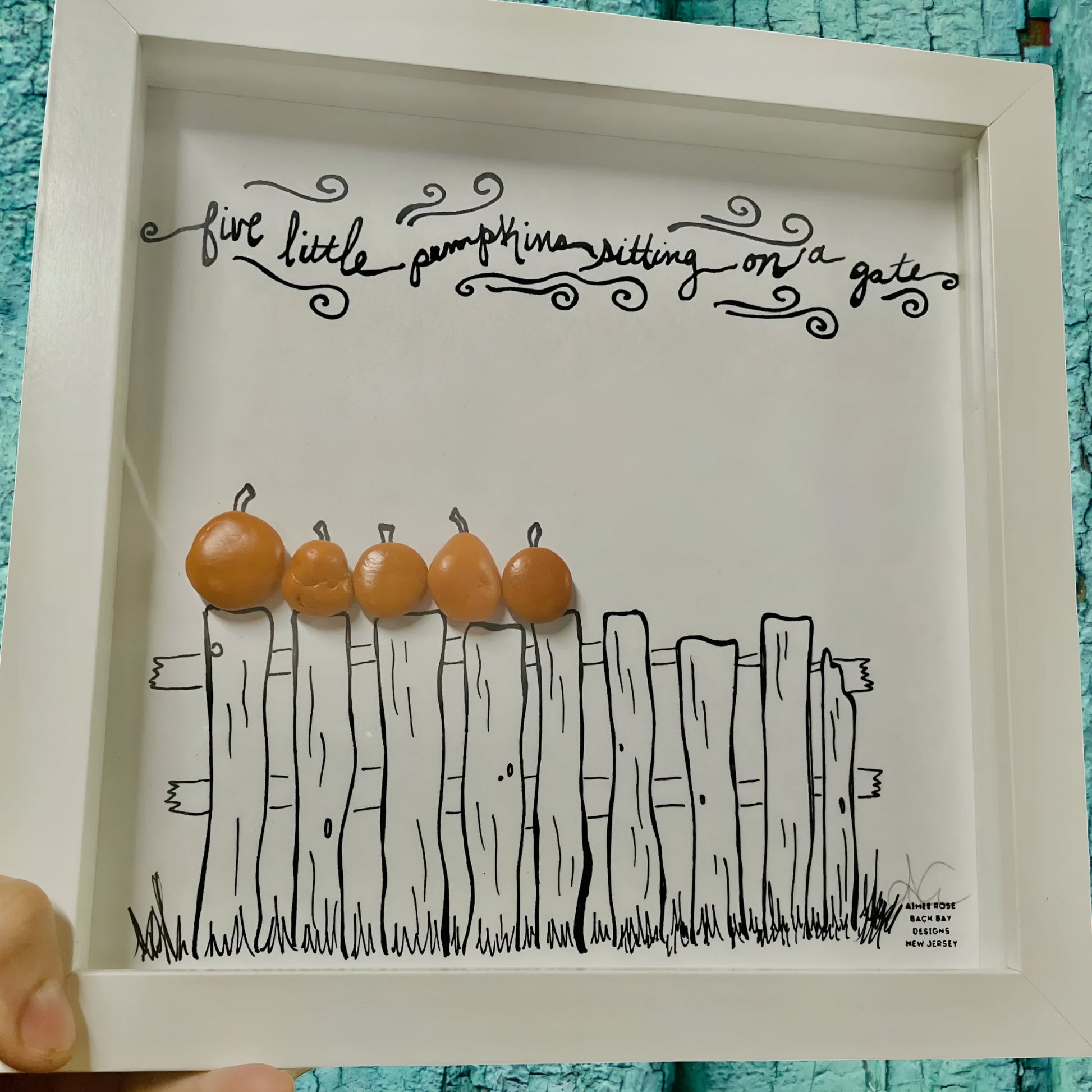 5 pumpkins sea glass art 8 inch 