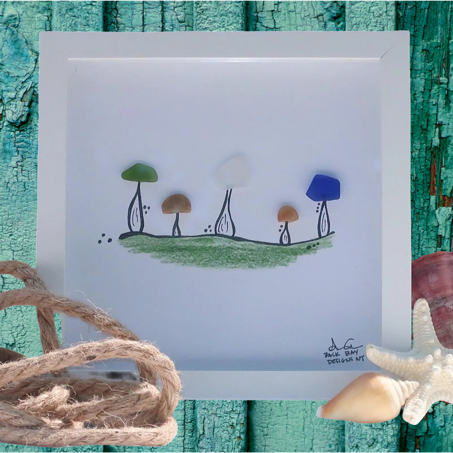5mushroom8inch Sea glass art by BBD