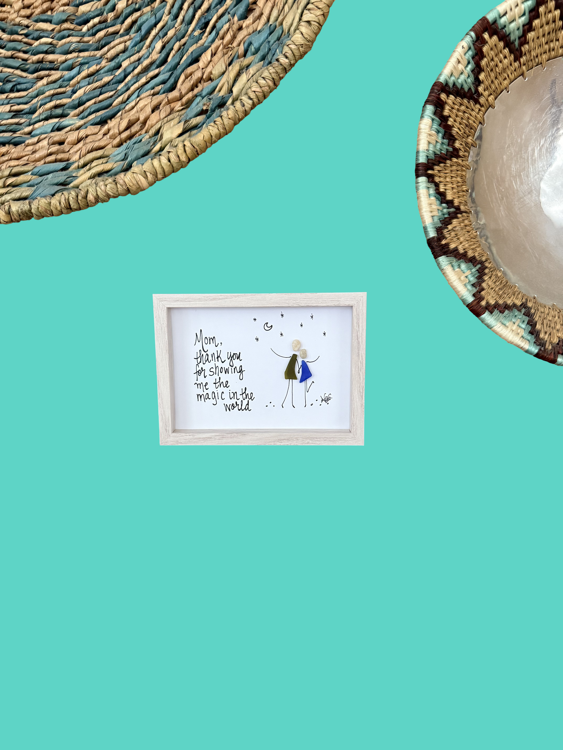 5x7 whitewash frame on teal with baskets 