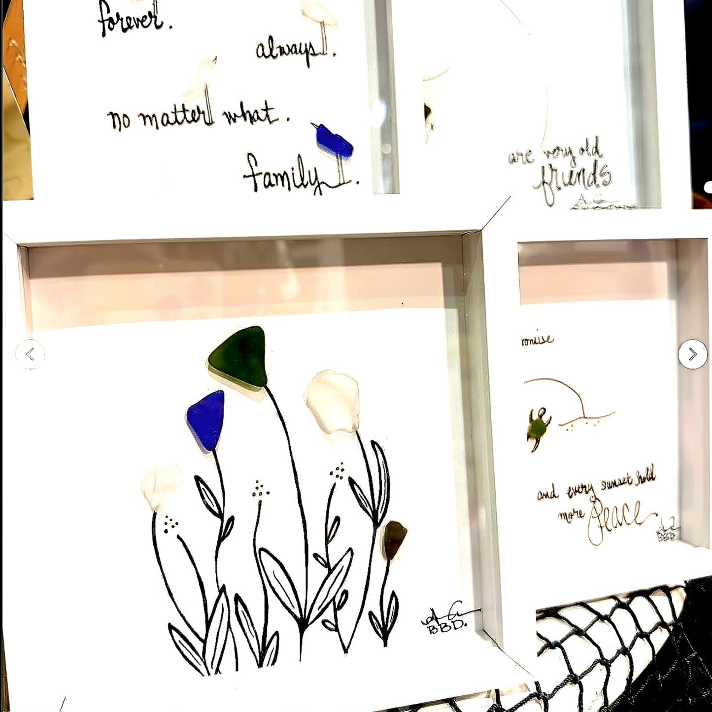 6PROD Assorted 5 wildflowers forever family old friends sunrise peace turtle 8in sea glass art bright upscale MINIS