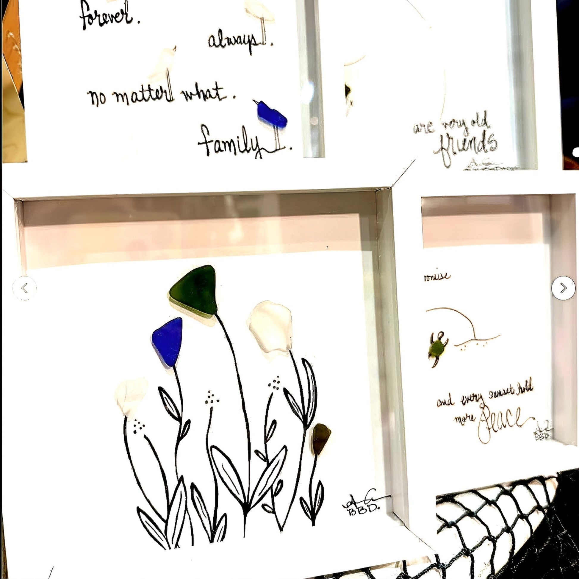 6PROD Assorted 5 wildflowers forever family old friends sunrise peace turtle 8in sea glass art bright upscale MINIS