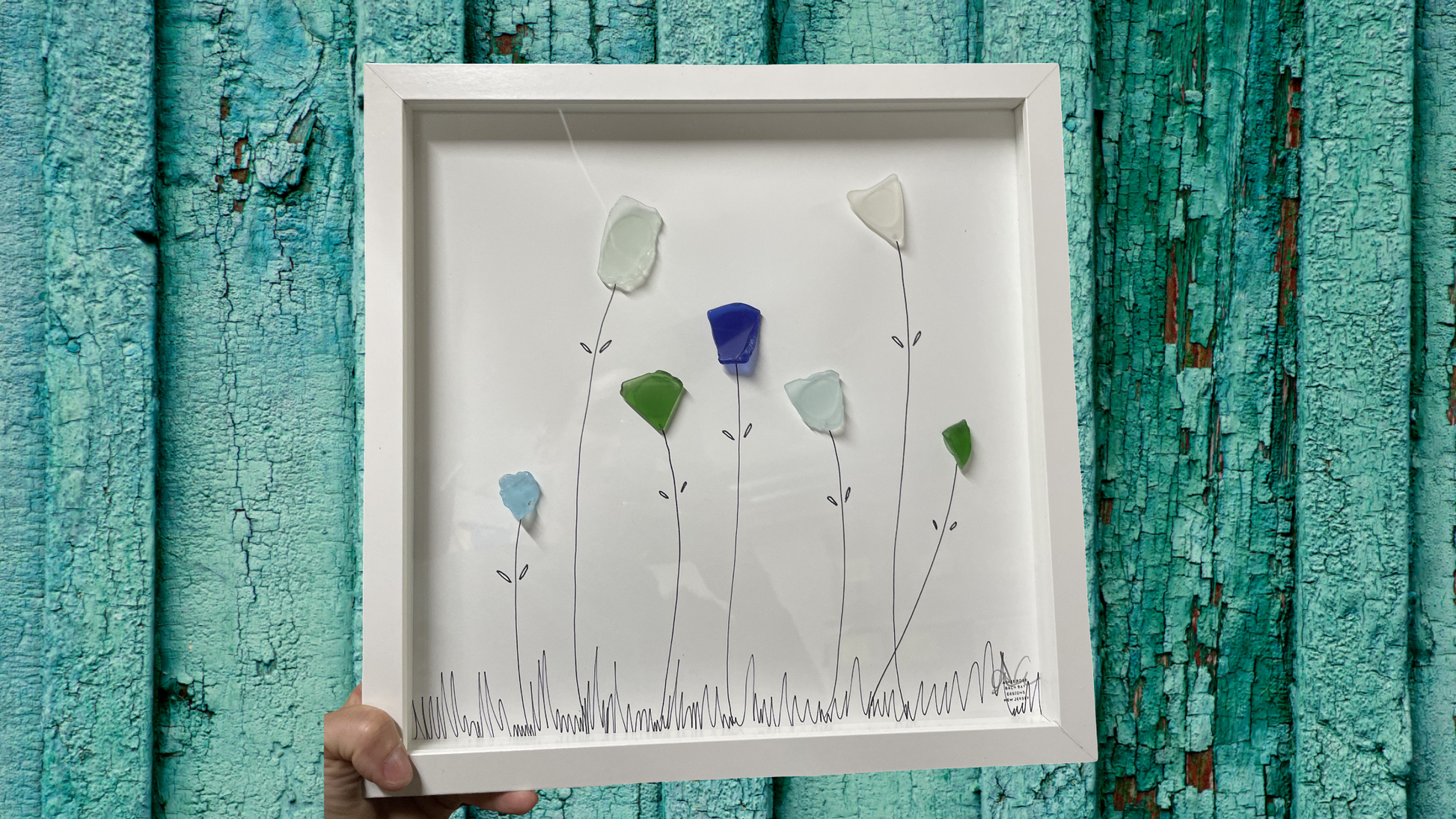 7 wildflowers 12x12 inch MAX sea glass art wide 
