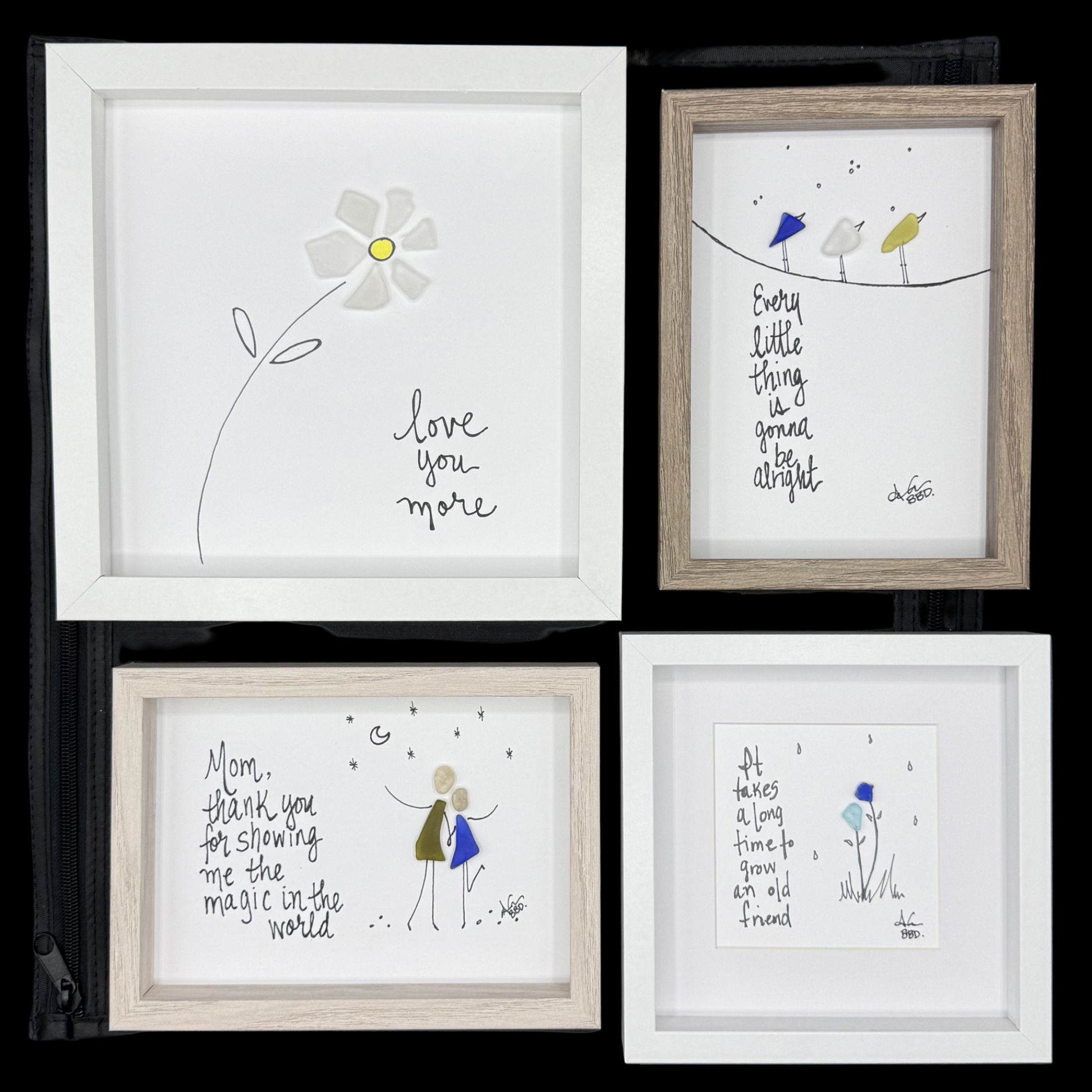 BBD frame color comparison 4 frames in different sizes sea glass art 