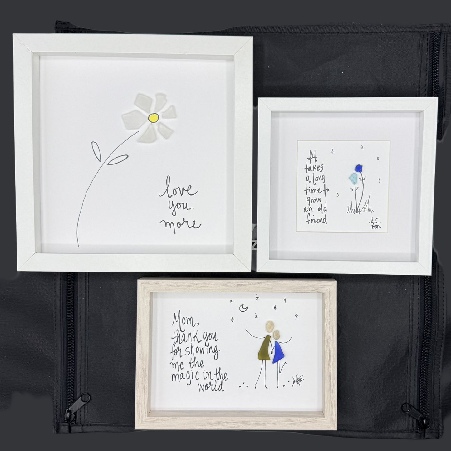 BBD frame color comparison 3 frames in different sizes sea glass art 