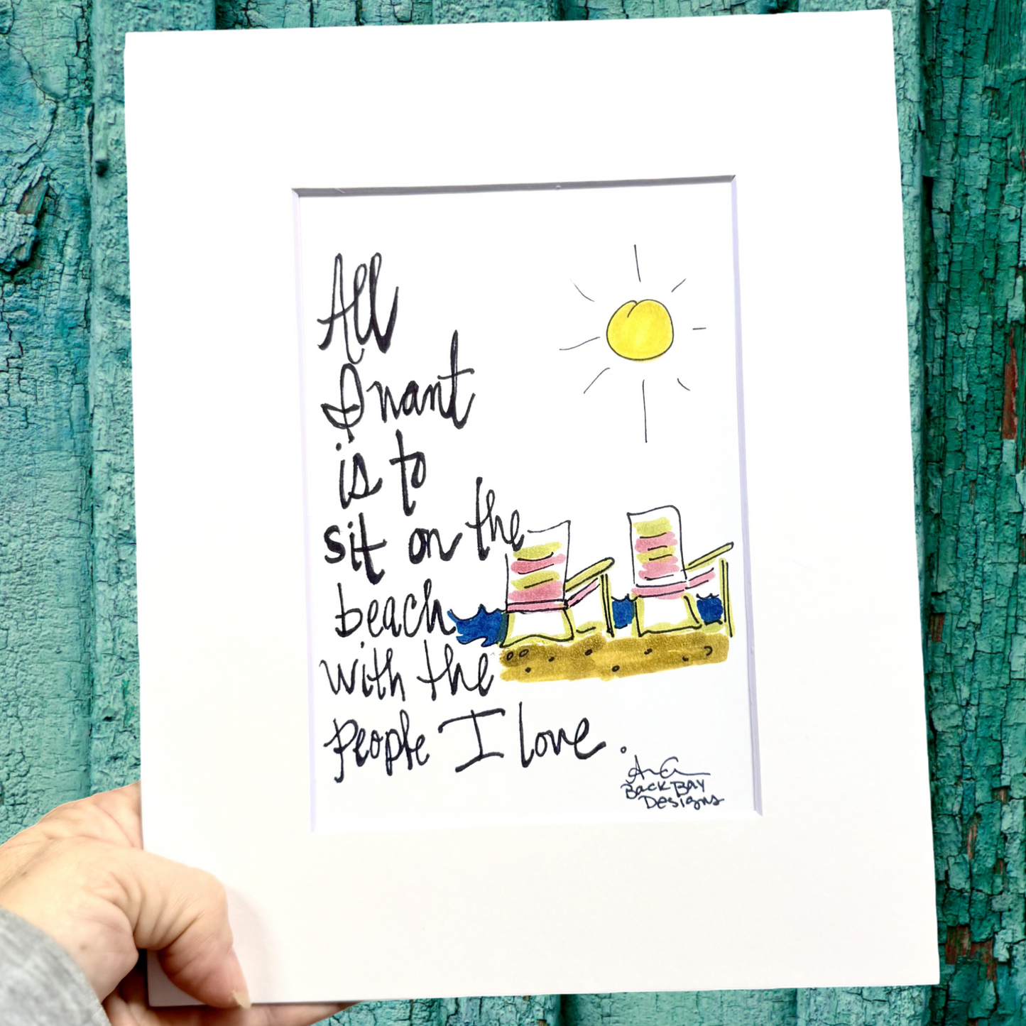 sit on the beach with people i love art print 