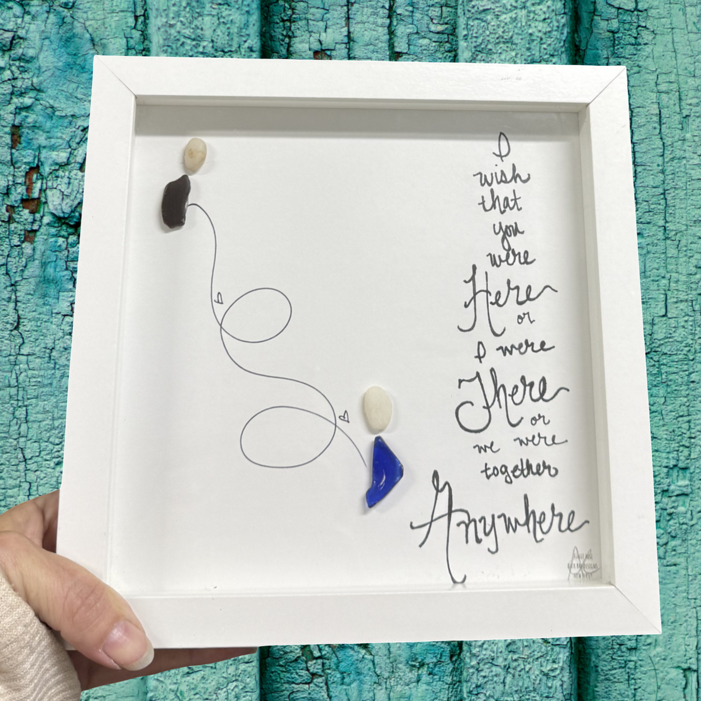 Anywhere together long distance love 8inch sea glass art 