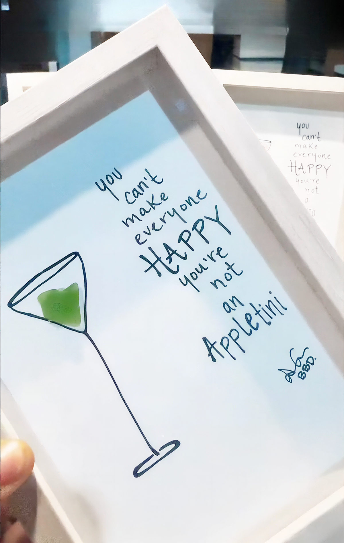 You can't make everyone happy, you're not an APPLETINI - SLIM Sea Glass Art,  5x7 Whitewash Frame