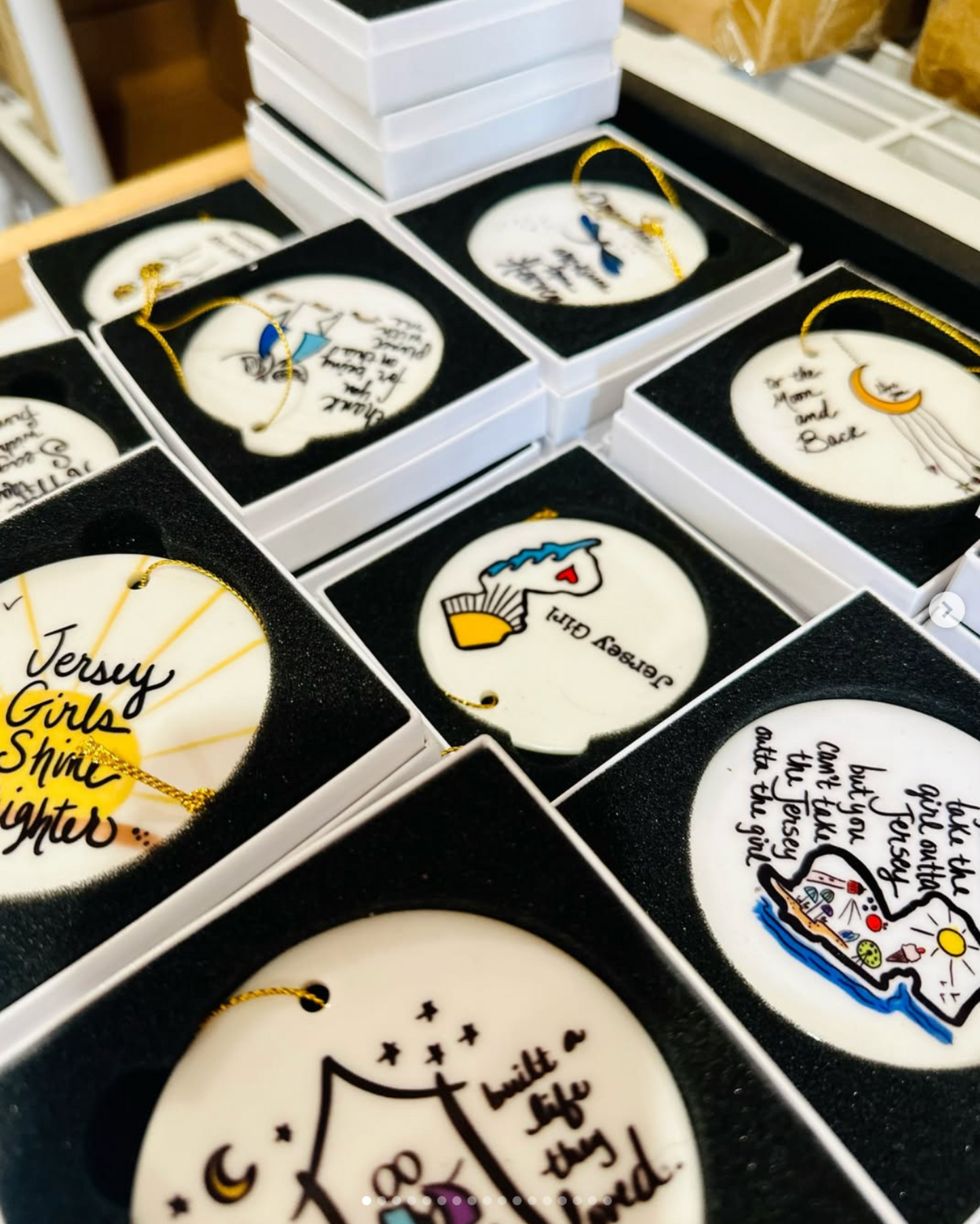 Assorted 3 inch Ceramic Keepsake Ornament in boxes