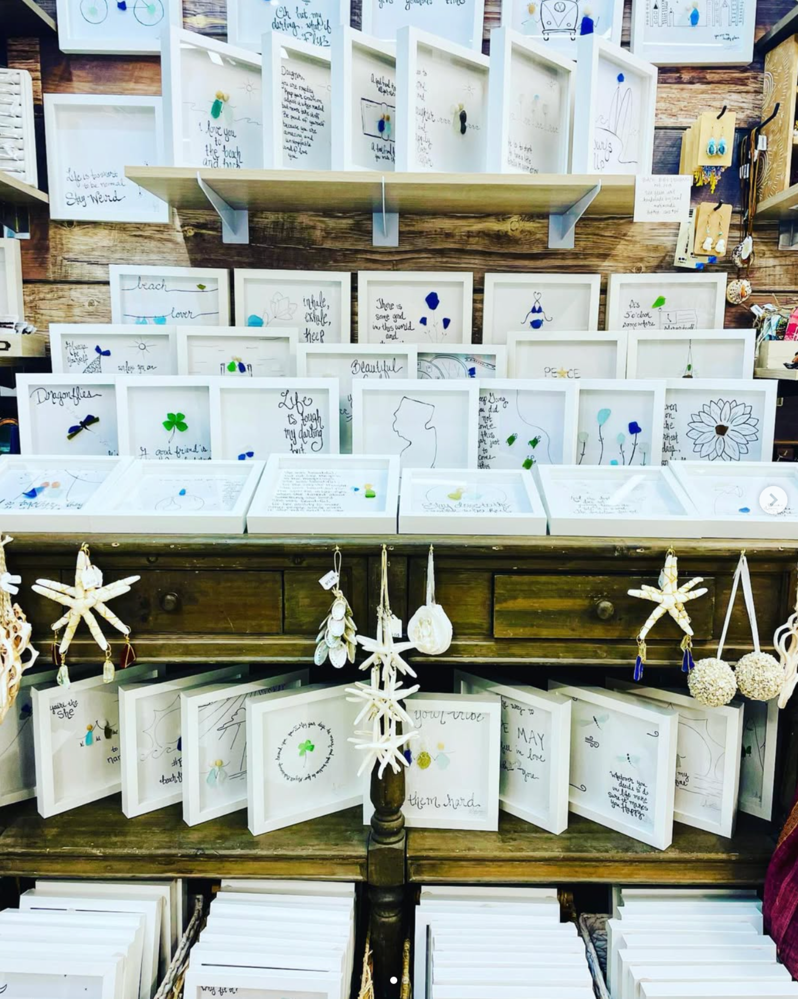 Assorted 8x8 sea glass art with shells 