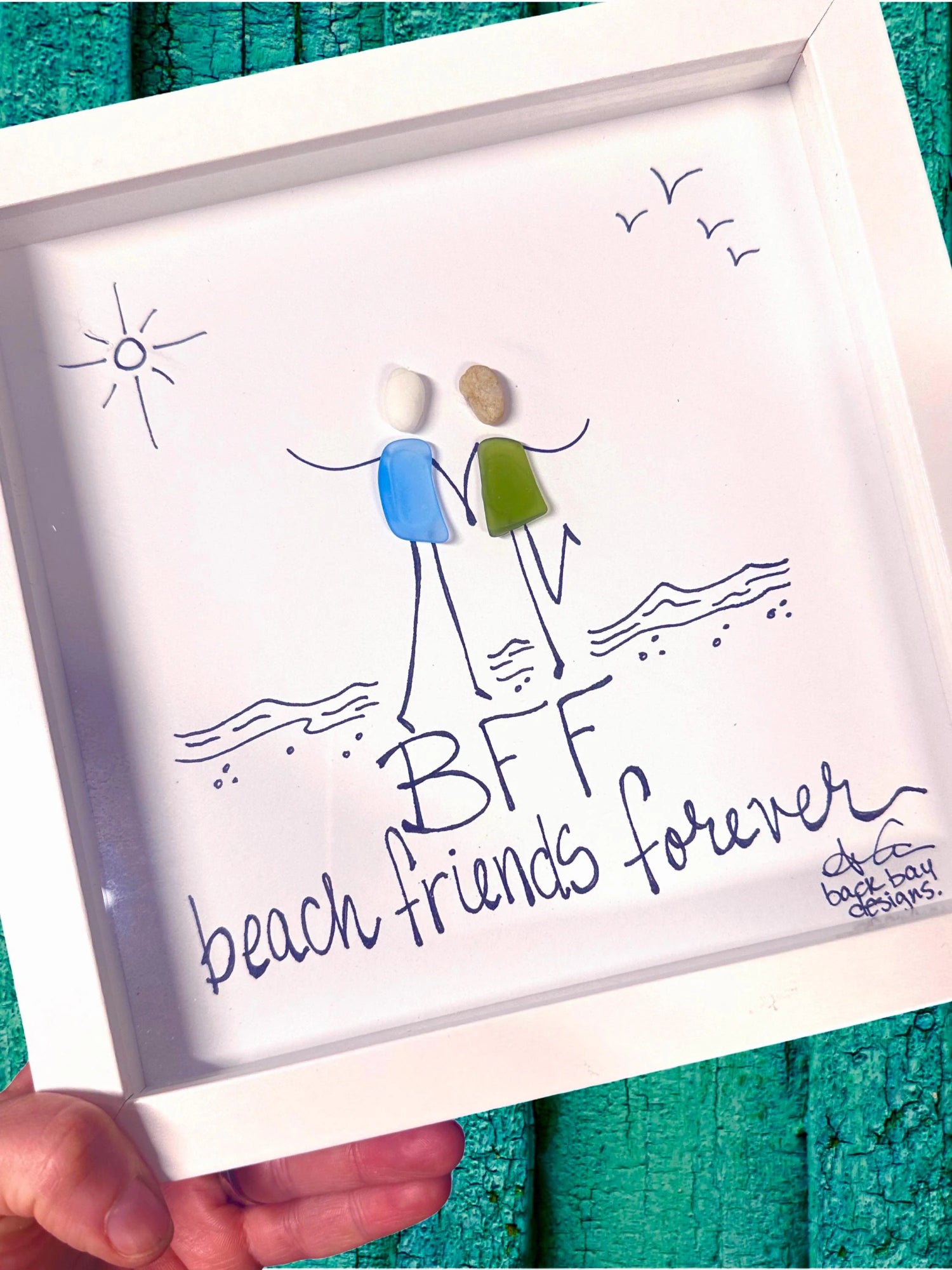BFF Beach Friends Forever 8 inch sea glass art by BBD