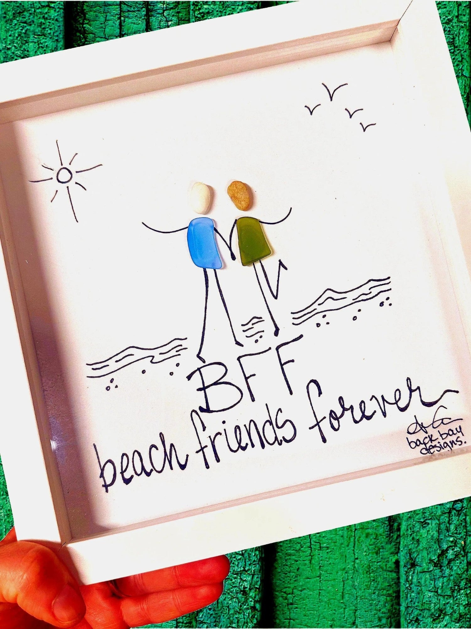 BFF beach friends 8in sea glass art bright 