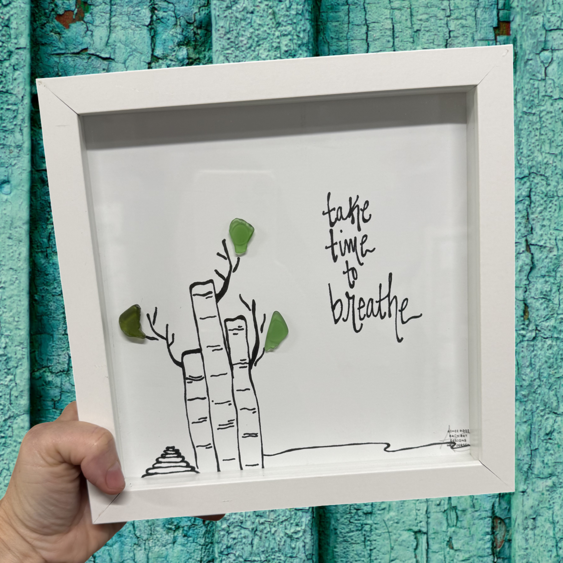 Bamboo Take Time to Breathe 8x8 inch sea glass art 