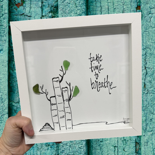 Bamboo Take Time to Breathe 8x8 inch sea glass art 