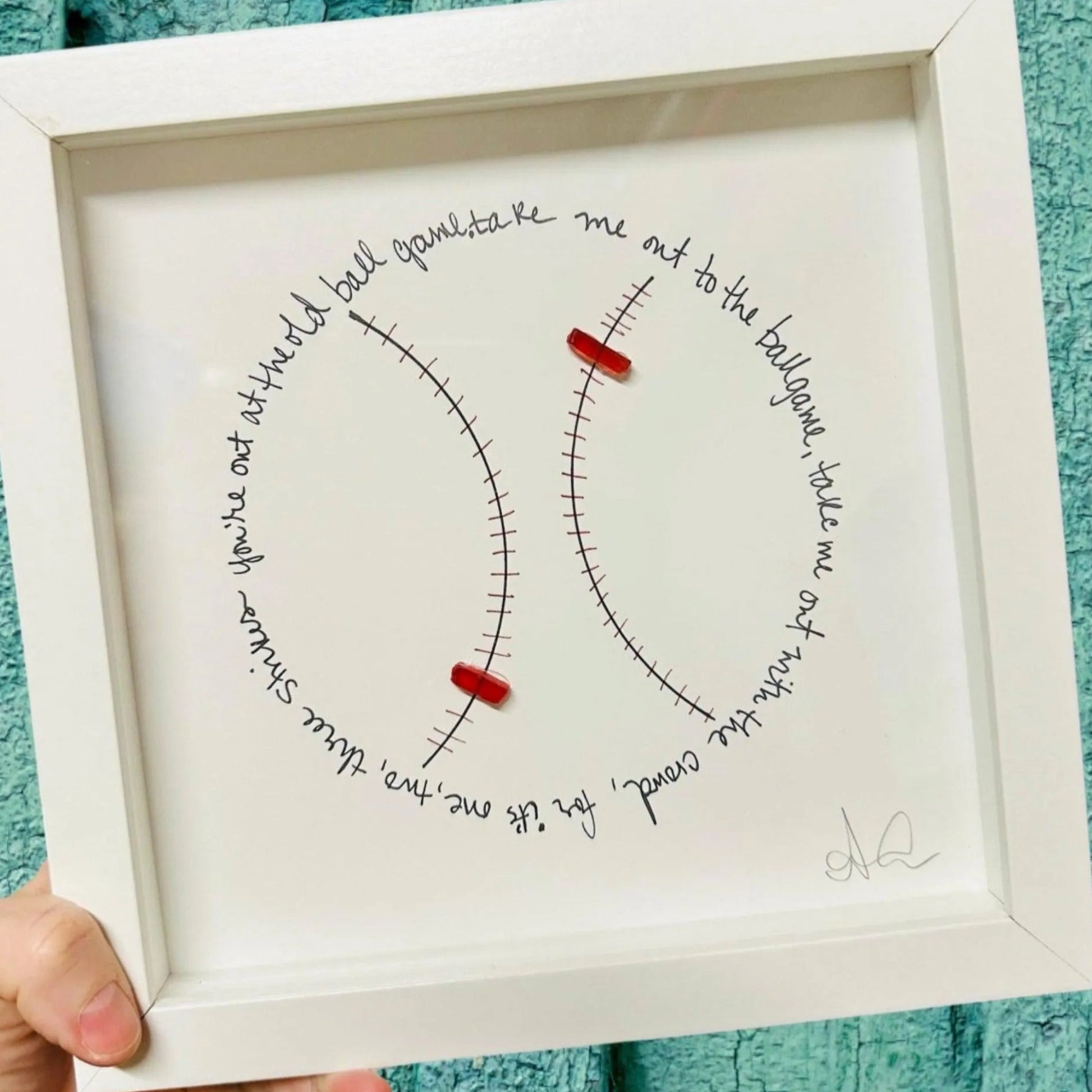 Baseball sea glass art 8 inch by BBD