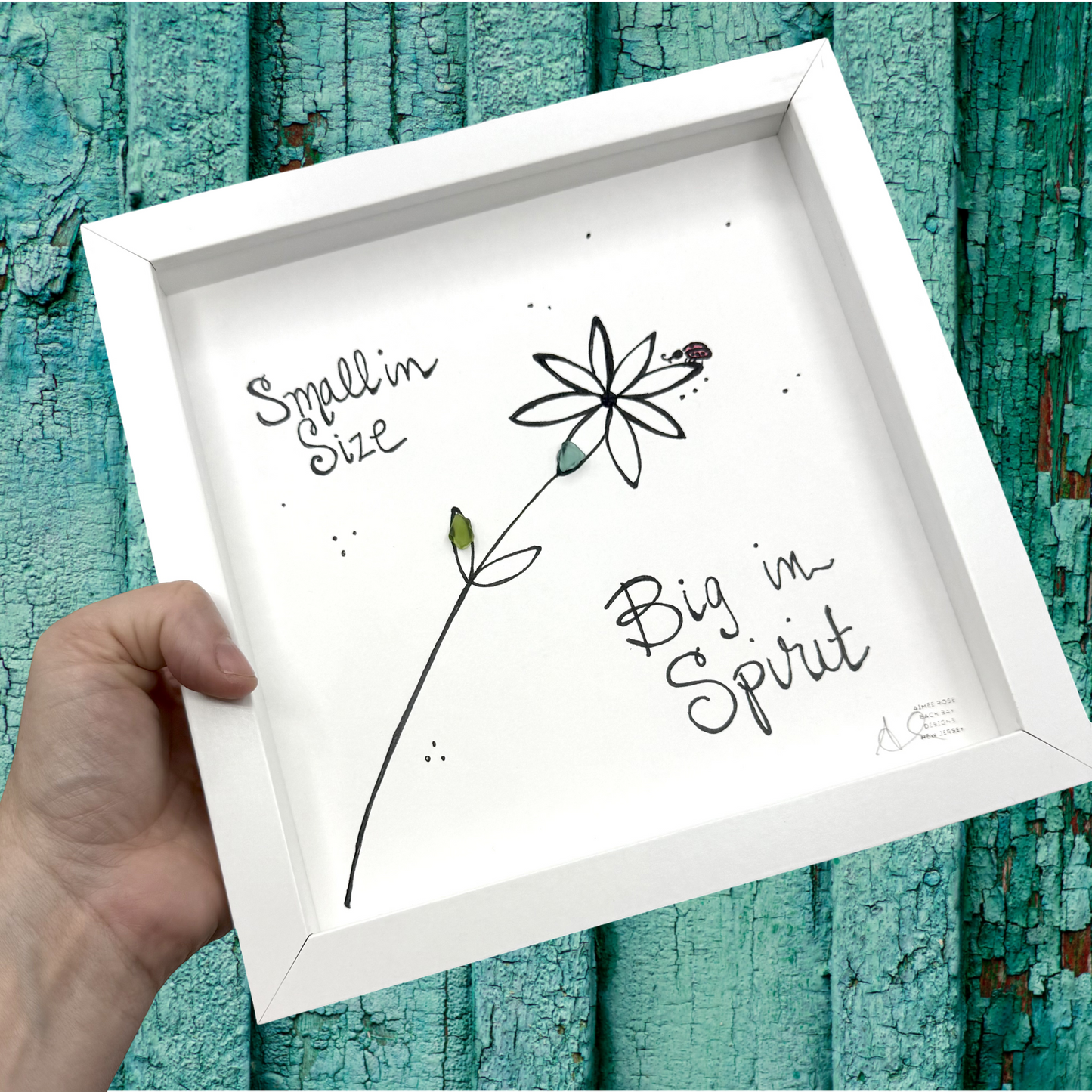 Big Spirit Ladybug - Sea Glass Art,  Short Queen, Girl, Her Birthday, Daughter, Granddaughter, Niece, Grandma,  8x8 Framed