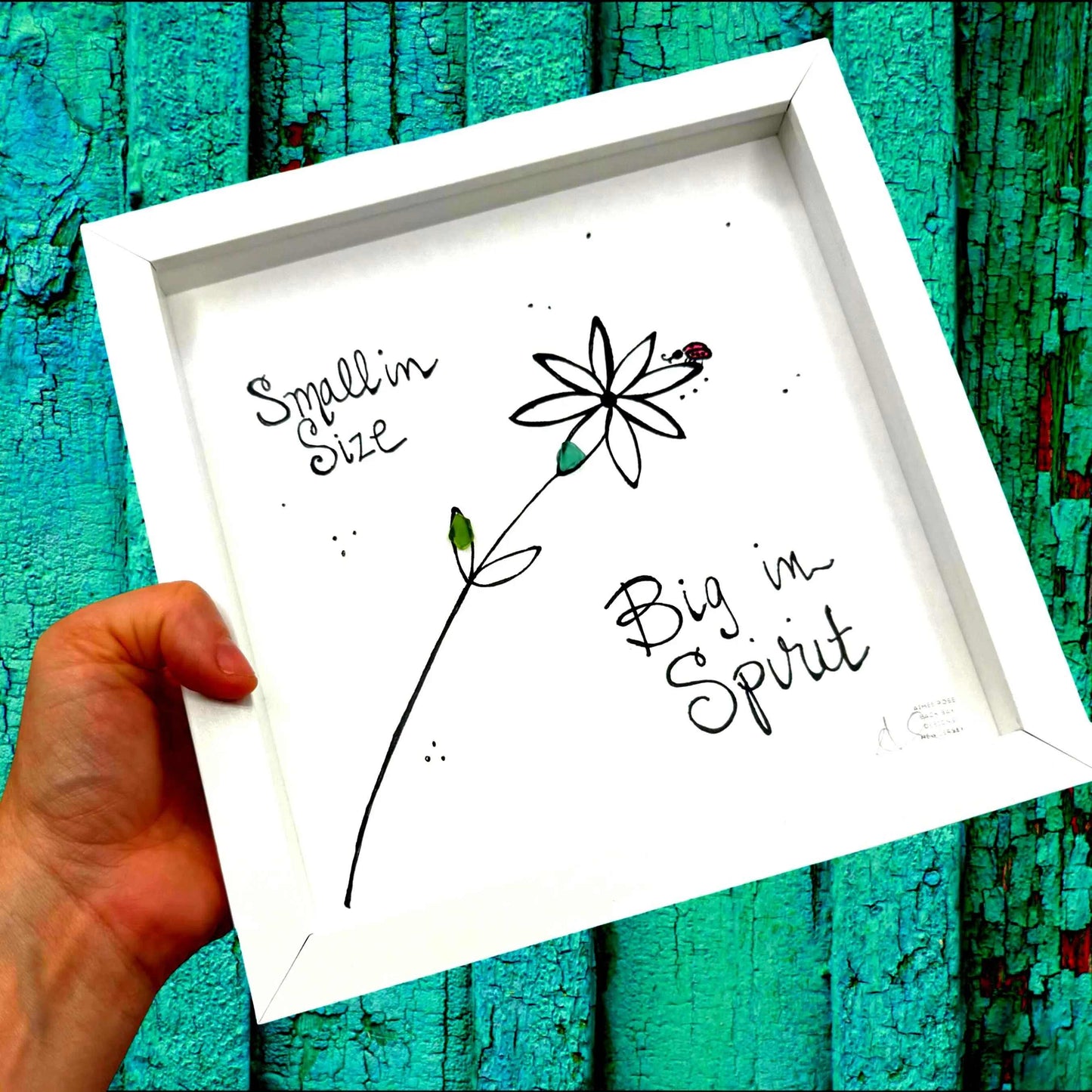 Big Spirit Ladybug - Sea Glass Art,  Short Queen, Girl, Her Birthday, Daughter, Granddaughter, Niece, Grandma,  8x8 Framed