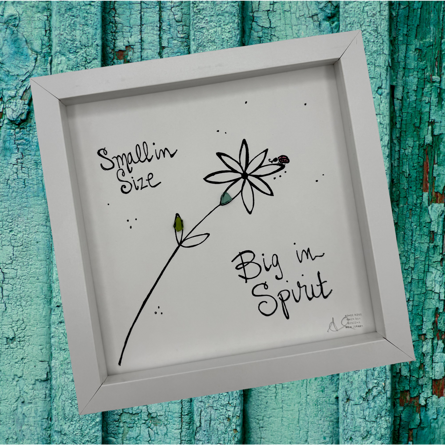 Big Spirit Ladybug - Sea Glass Art,  Short Queen, Girl, Her Birthday, Daughter, Granddaughter, Niece, Grandma,  8x8 Framed