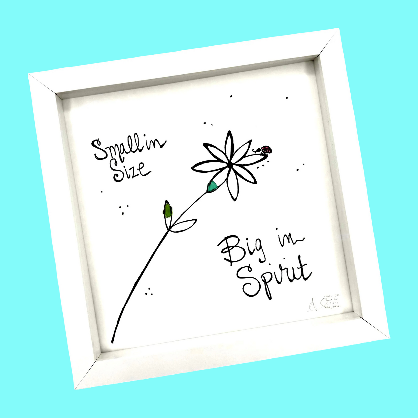 Big Spirit Ladybug - Sea Glass Art,  Short Queen, Girl, Her Birthday, Daughter, Granddaughter, Niece, Grandma,  8x8 Framed