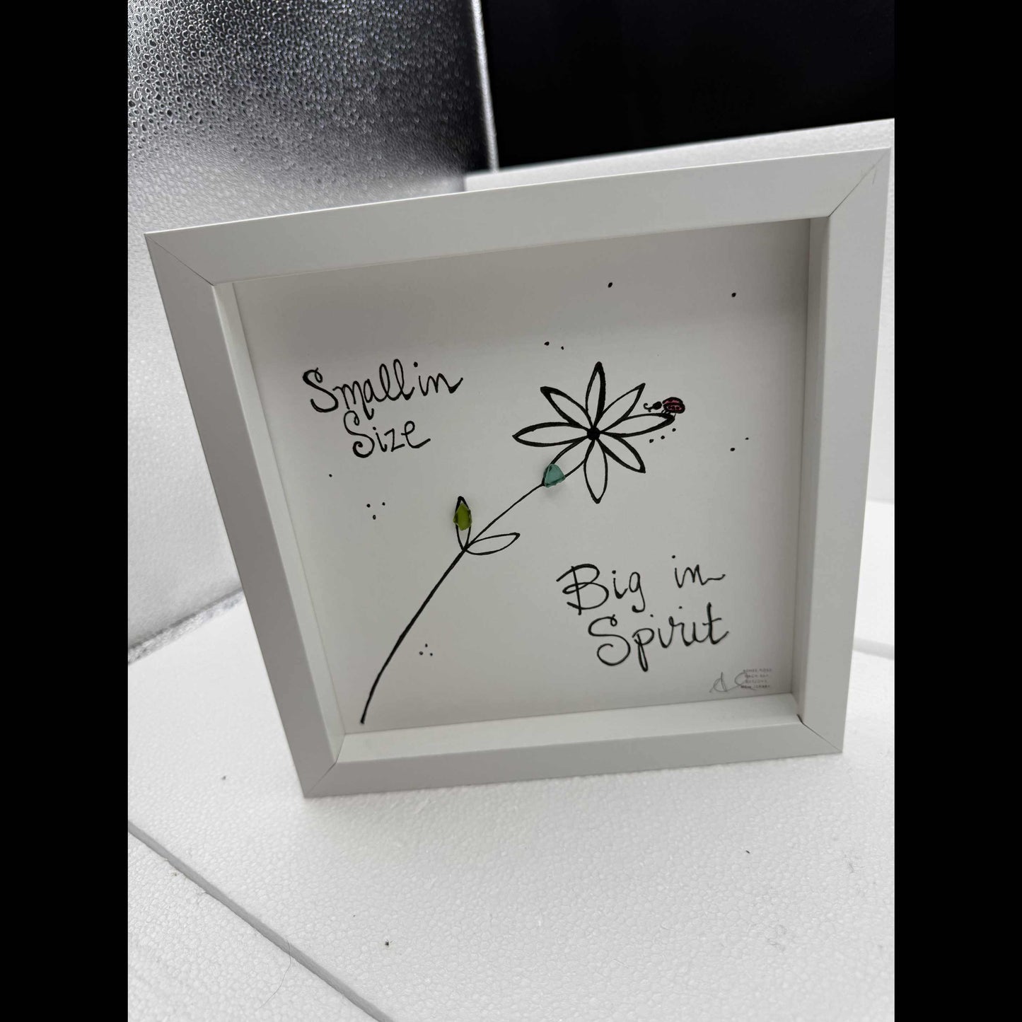 Big Spirit Ladybug - Sea Glass Art,  Short Queen, Girl, Her Birthday, Daughter, Granddaughter, Niece, Grandma,  8x8 Framed