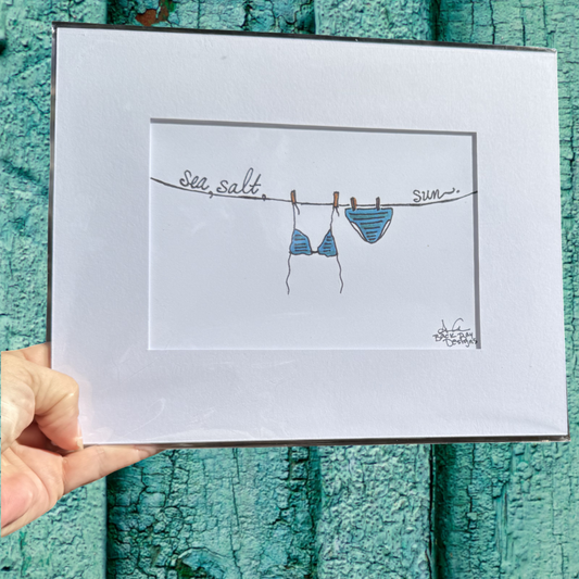 Bikini Sea Salt Sun Clothesline 8x10 matted print 