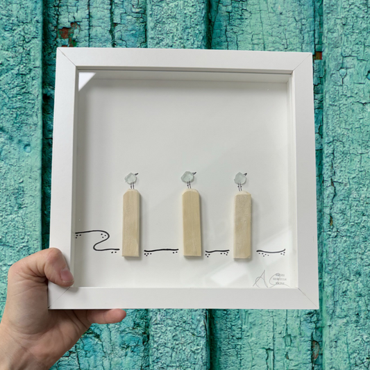 Birds on Pilings_Three_original_8_inch_seaglass